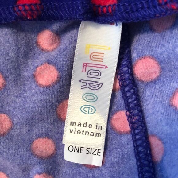 LuLaRoe SML Regular One Size Royal Blue Coral Polka Dot  Leggings - Picture 7 of 8